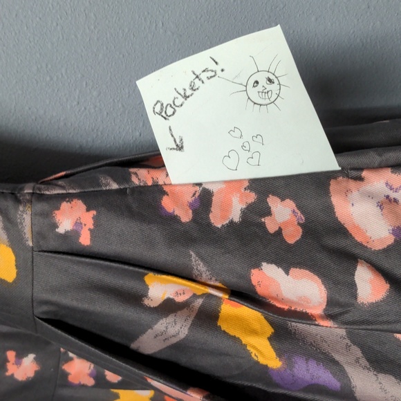 sz 6 Grey floral tea length dress sleeveless pockets fully lined hidden zipper - Picture 7 of 13